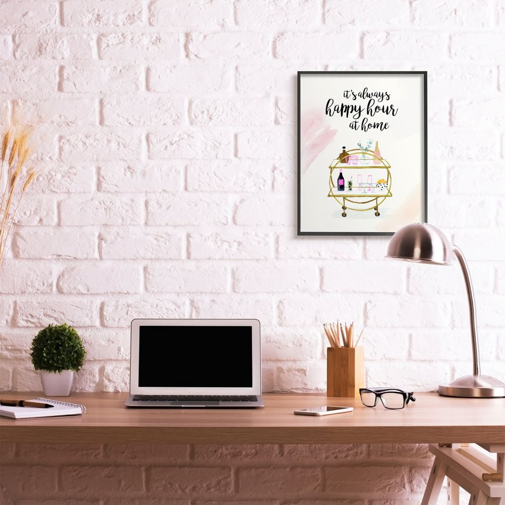 Stupell Industries Happy Hour Text Tray Drinks Watercolor Glam Phrase Framed Wall Art Design by Victoria Borges, 24" x 30", Black Framed