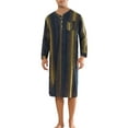 thumbnail image 2 of INSPIRE CHIC Men's Striped Print Nightgown Long Sleeves Nightshirt Sleep Shirt S Navy Khaki, 2 of 4