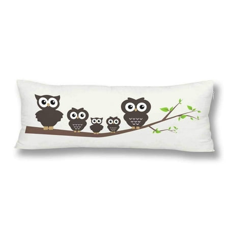 Body Pillow Animal ABPHOTO Sweet Owl Family Tree Branch Body Pillow Covers Pillowcase 20x60 inch Hipster Animal Owl Body Pillow Case Protector ()
