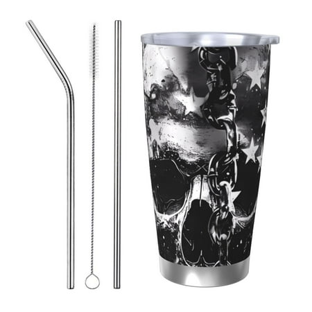 

Qekee Chained Skull Artwork Print 20OZ Car Cup Stainless Steel Vacuum Insulated Tumbler Tumbler Cup With Lid And Straw Travel Coffee Mug-Straw Three-piece Set