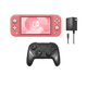 thumbnail image 1 of Nintendo Switch Lite Handheld Video Game Console - Coral Pink (Refurbished) with RetroFam Wireless Pro Controller Gamepad and Charger, 1 of 7