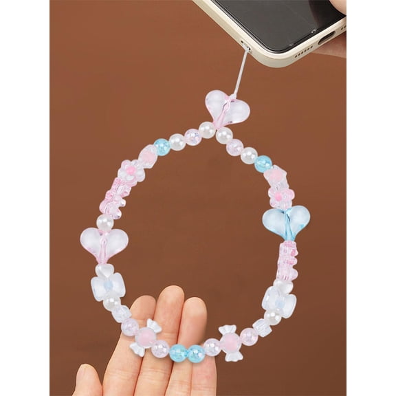 1Pcs Acrylic Beads Phone Charm for Women Heart Candy Round Decorations Pendants Colorful Mobile Chain Wristlet for Keychain Clasps USB Drive DIY Jewelry Mobile Accessories 216mm Colorful