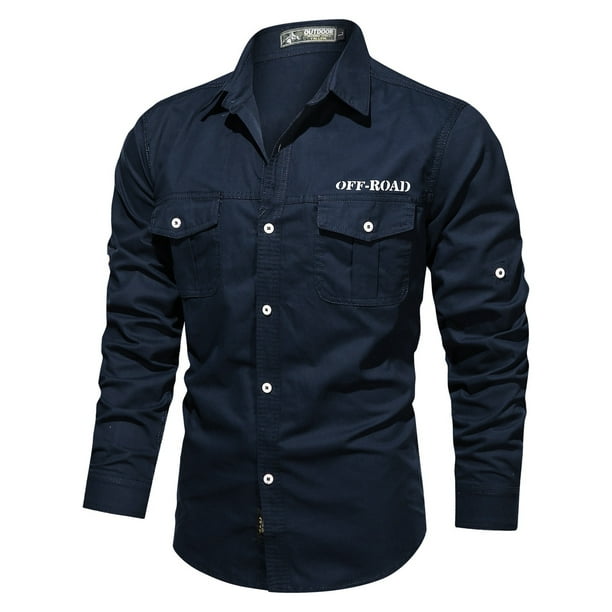 Mens Shirt Adult Male Apparel Dress Shirt Sleeve Outdoor Washed Cotton  Sizes Shirts Style Plus Long Men's Men Shirts Clothes(Blue,XL) 