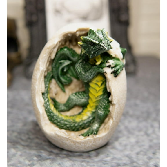 Ebros Green Earth Dragon Hatchling Breaking Out of Egg Shell Figurine 5" H