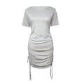 thumbnail image 6 of Generic Women's Ruched Bodycon Mini Dress Drawstring Side Short Sleeve Crewneck Solid Color Tight Nightclub Party Dress, 6 of 6