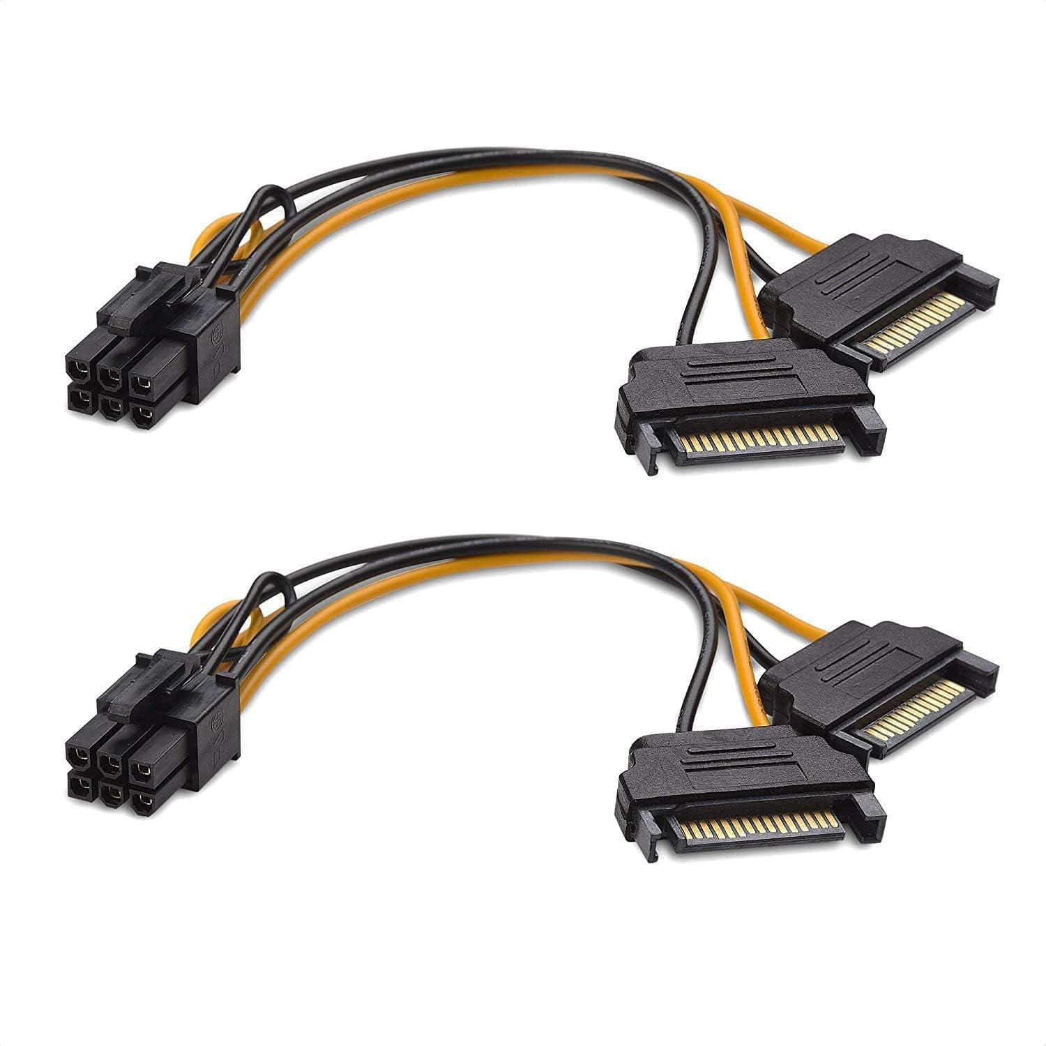 HRTGFD-6 Pin PCIe to Dual SATA 15 Pin Male Power Cable, 2X 15-Pin SATA Male to 6 Pin PCI-Express Female Video Card Power Adapter Cable (20CM/8inch)