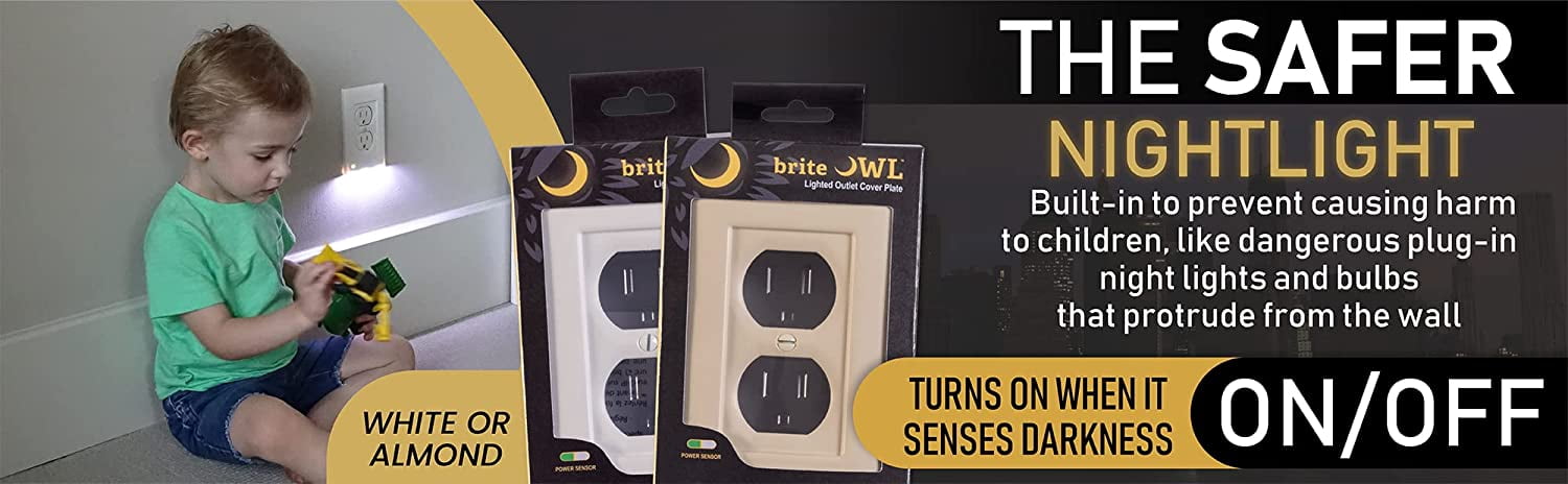 6 Pack of briteOWL Power Failure LED Light Up Outlet Cover, Unaffected by Electrical Outage, Duplex Cream