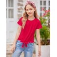 thumbnail image 4 of Arshiner Fashion Shirts For Girls Crewneck Summer Short Sleeve Kids Tee Shirts Girls Tie Knot Front Crop Girls Shirts Size 10-12 Years 120 Bright red, 4 of 5