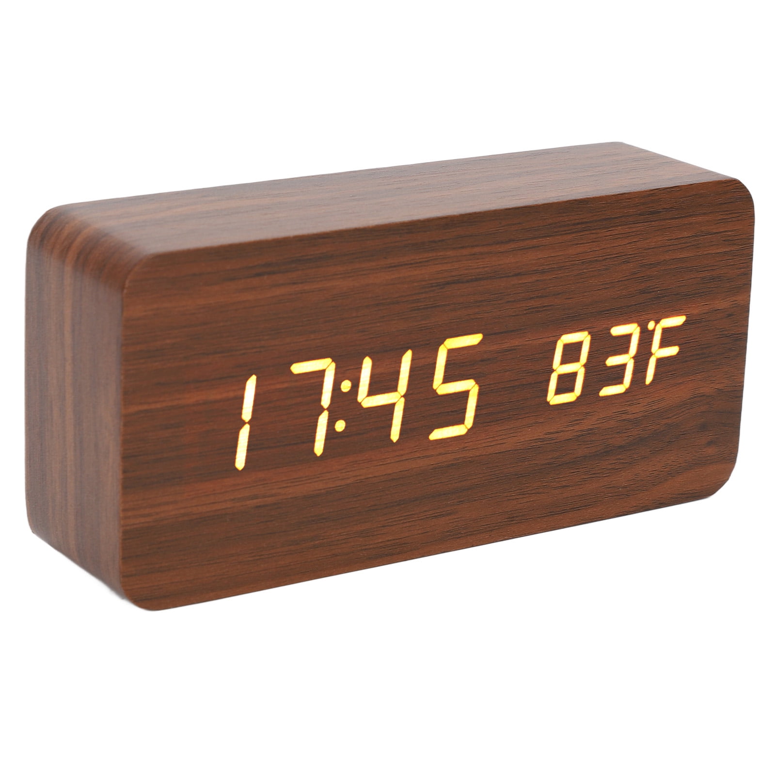 NFTIGB LED Wood Digital Alarm Clock 3 Level Brightness Electronic Clock with Temp Humidity Display for Bedroom Office (6.3 inches / 16 cm)