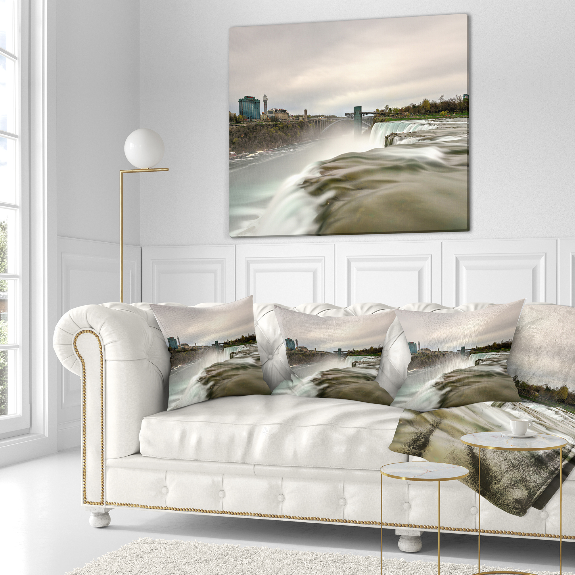 Designart Niagara Falls Goat Island View - Oversized Beach Throw Pillow - 18x18
