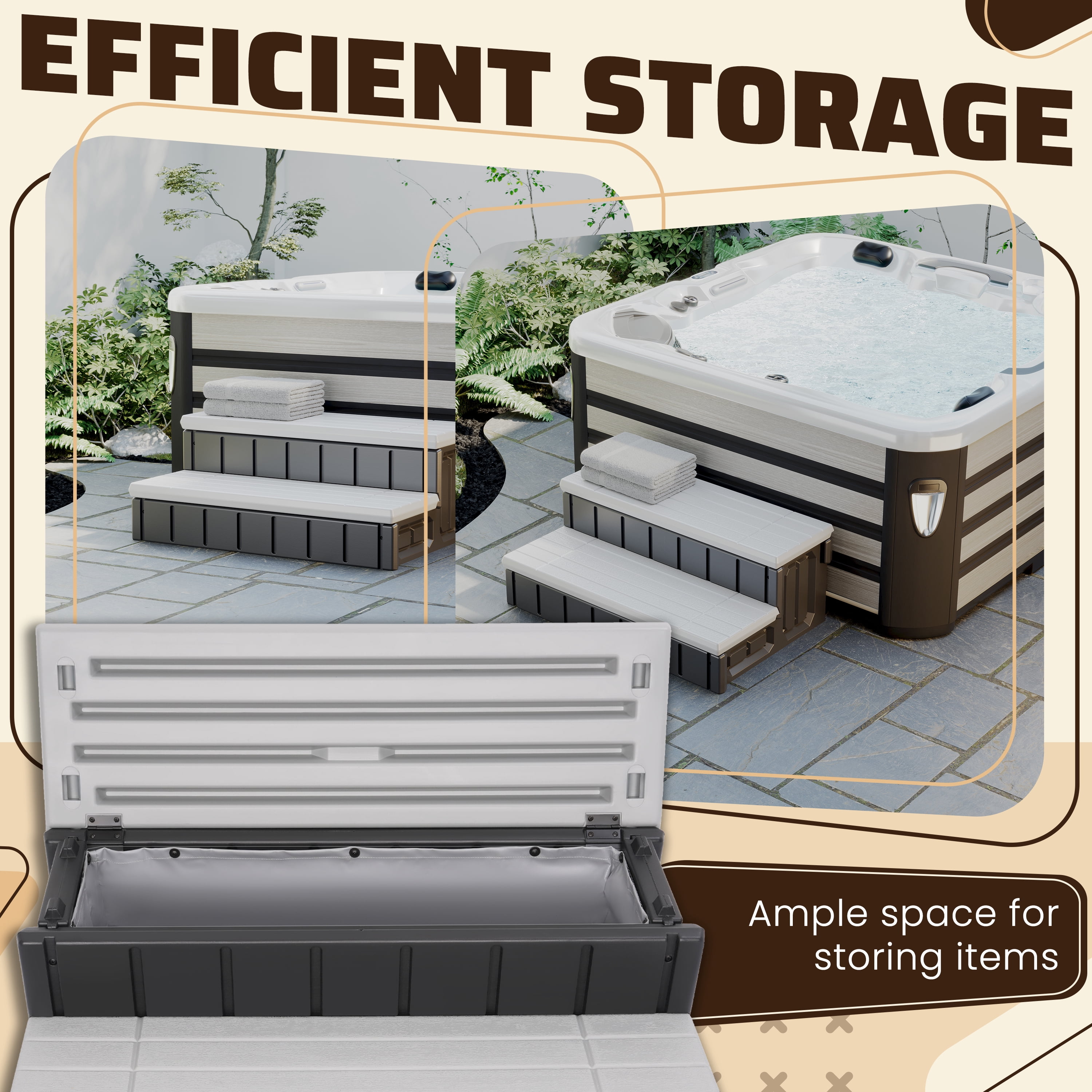 Kojem SPA Step for Hot Tub Outdoor Indoor SPA Slip-Resistant w/ Storage Grayish