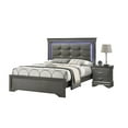 thumbnail image 2 of Contemporary Gray King Size 3Pc Bedroom Set Panel Bed w LED Tufted HB Nightstands Wooden Furniture, 2 of 10
