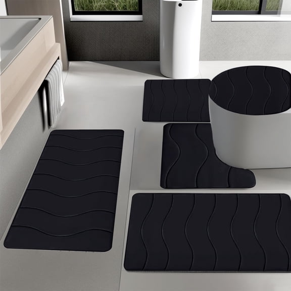Specollect Clearance 1 Packs 5pcs Memory Foam Bath Mat Set, Bathroom Rugs Sets, Toilet Mats, Soft Comfortable, Water Absorption, Non-Slip, Thick, Machine Washable, Easier to Dry for Floor Mats