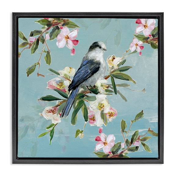 Stupell Industries Pastel Songbird Among Blossoms Black Framed Floater Canvas Wall Art, design by Sally Swatland
