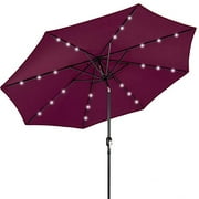Best Choice Products Parapluie de terrasse éclairé à LED en aluminium et polyester à énergie solaire de 10 pieds avec réglage de l'inclinaison et tissu résistant à la décoloration, Bordeaux