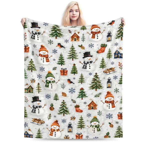 Christmas Throw Blanket Holiday Festival Christmas Fleece Blanket Soft, Plush, Warm Winter Cabin Throw 50x40