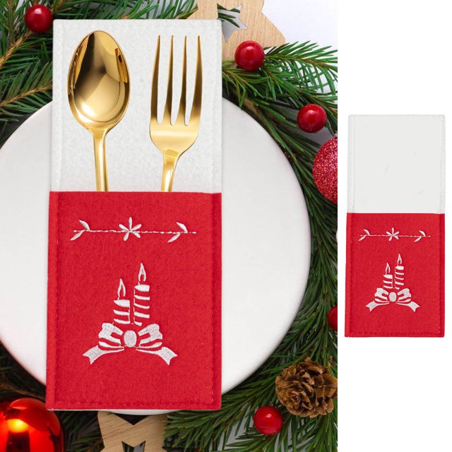 Fiudx Ofertas del día Decoración navideña Cuadrados Funda para cuchillos y tenedores Funda de fieltro rojo Funda para cuchillos y tenedores Suministros de decoración de escritorio para cocina y resta