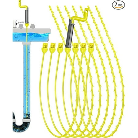 Drain Clog Remover Tool, 30 Inch Sink Snake Hair Clog Remover with Rotating Handle and 7 Wand Spares, Anti-Break Nylon Drain Hair Remover Plumbing Snake, Unclog Drain Quickly and Easily-7 Pack