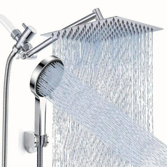 Shower Head Combo 12Inch High Pressure Rain Shower Head with 11 Inch Adjustable Extension Arm and 3 Settings Handheld Shower Head Combo with Long Hose