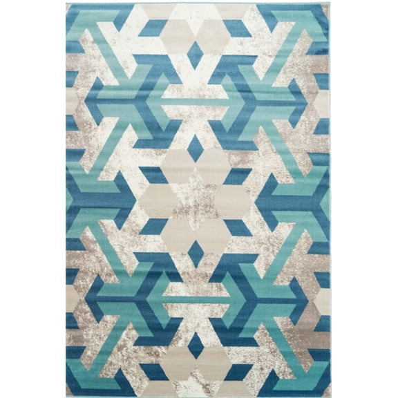 Ladole Rugs Inspiration Collection Irish Geometric Machine Made Area Rug Carpet in Blue, 4x6 (3'11" x 5'7", 120cm x 170cm)