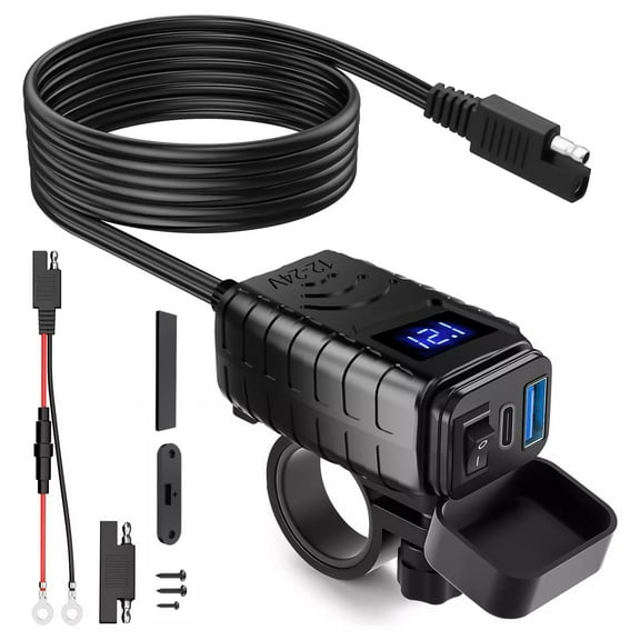 APPLAYERR Waterproof Motorcycle Charger Dual USB Adapter PD QC 3.0 Fast Charge 12V 24V Voltmeter Phone Tablet ATV