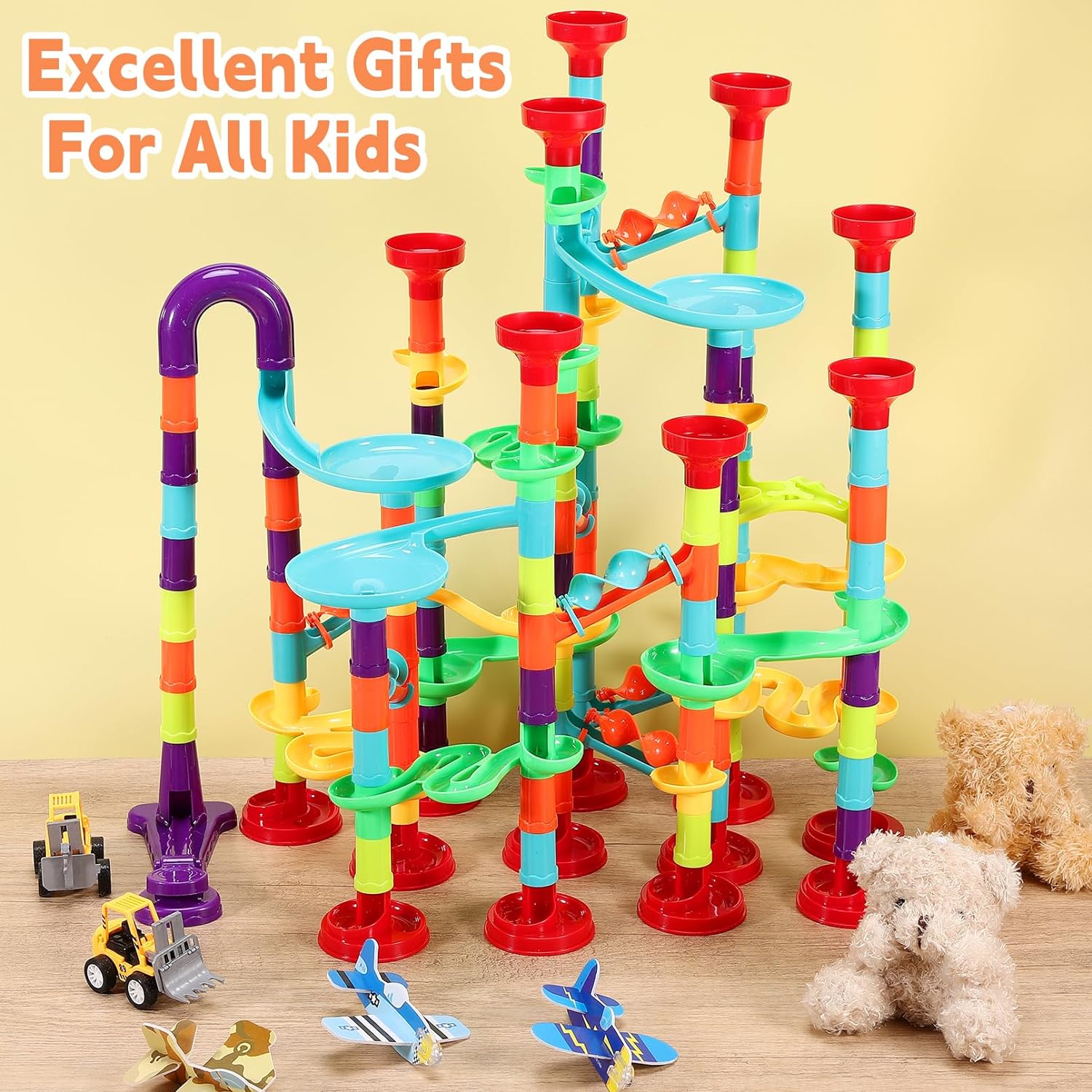197Pcs Marble Run,Marble Maze Game Construction Building Blocks Toys for Kids,Marble Track Game Educational Learning Toy for Boys Girls Birthday Gifts(147 Parts+ 50 Glass Marbles)