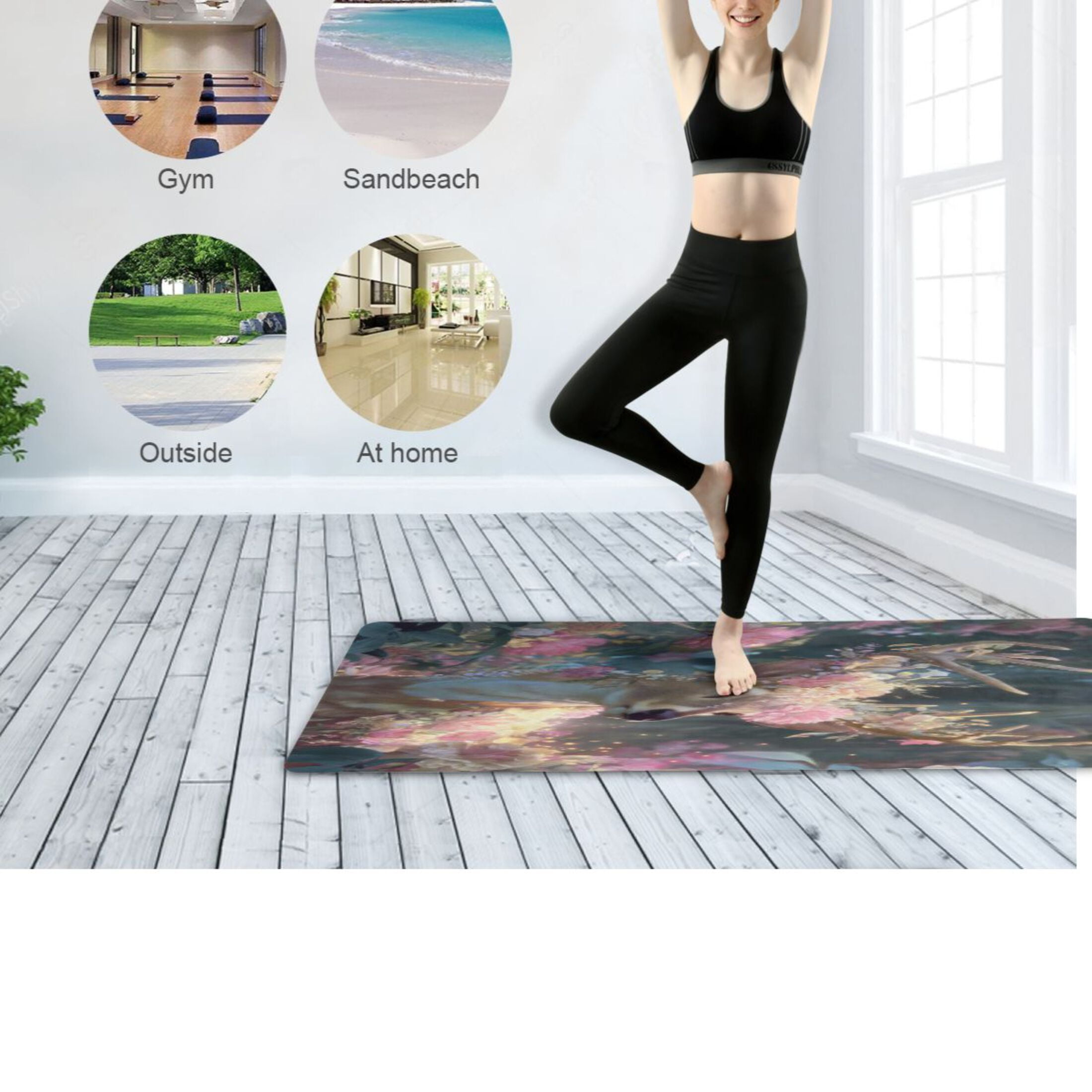 BZSMCE Yoga Mat Women Fitness Mat Floral Crowned Deer in Bloom Pattern