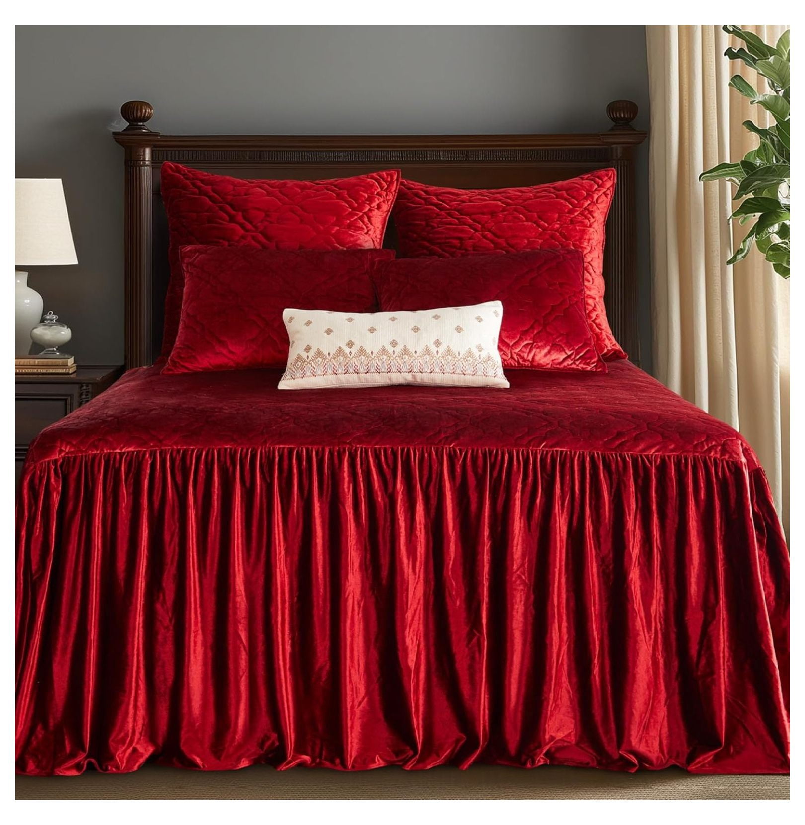 Birch Hill - Caserta Bedspread - King Bedspread - Arabesque Medallion - Red Velvet - Bedspread (76x80+30in. Drop) - Velvet/Polyester