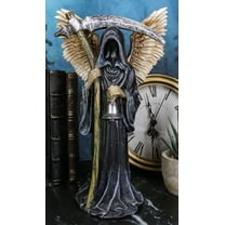 Winged Death Angel Grim Reaper with Scythe And Silver Toll Bell Figurine