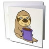3dRose Funny Cute Sloth Drinking Coffee - Greeting Card, 6 by 6-inch