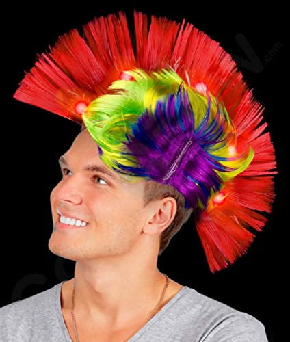 Multicolor Blue Fun Central O564 Light Up Headwear 1 Pc Short Mohawk Wig Colored Wigs Multicolor Red and White LED Light Up Patriotic Mohawk Wig 