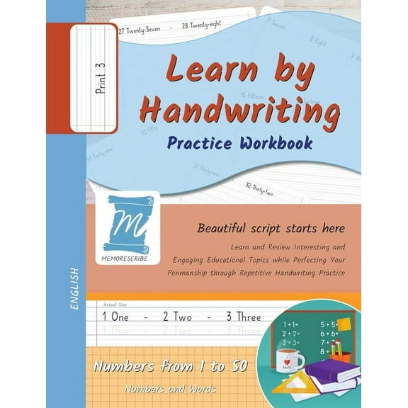 Numbers from 1 to 50 - Words and Numbers Handwriting Practice Workbook - Numbers from 1 to 50 - Words and Numbers - Print, Level 3: Learn by Handwriting - Childr, Book N150P, (Paperback)