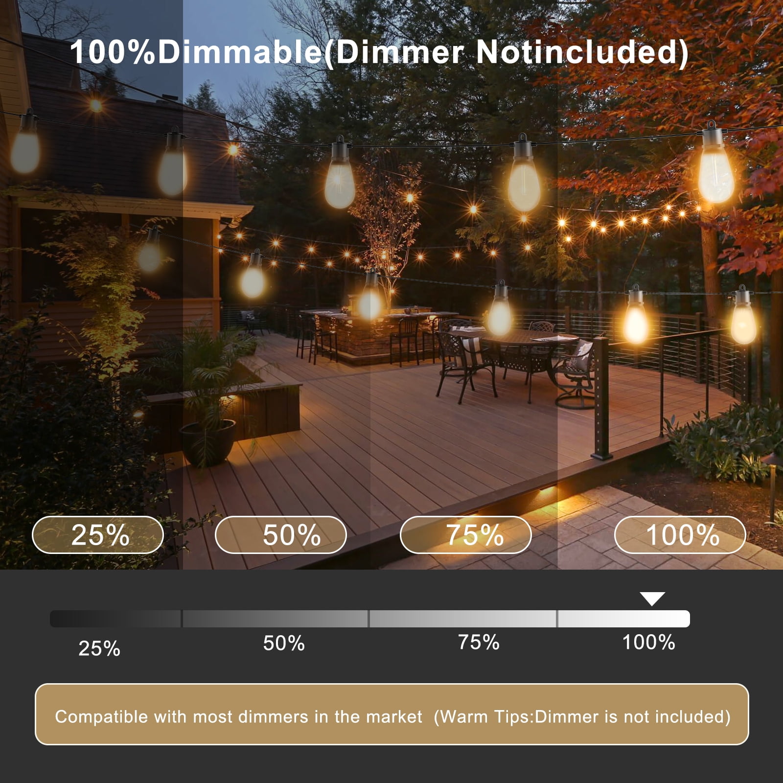 Licoopr 100FT Outdoor String Lights shatterproof Patio Lights,30+3 Edison LED Bulbs for Backyard,Garden,Porch
