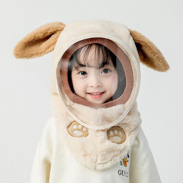 Gorro de invierno para niños, cálido, resistente al viento, con cinturón protector, máscara para niños y niñas, bufanda gruesa que cubre la cara, gorro integrado