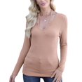 thumbnail image 3 of Womens Fall Clothes Long Sleeve Shirts Halter U Neck Ribbed Knit Slim Fitted Basic Casual Tops Khaki XL, 3 of 9