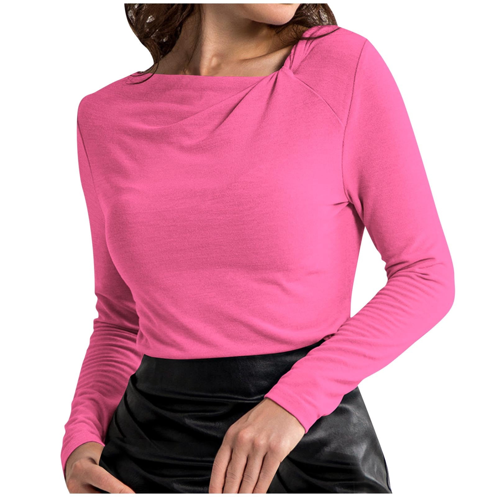 Timegard Womens Long Sleeve T Shirts Round Neck Trendy Tops Solid Color Casual Comfy Basic Blouses