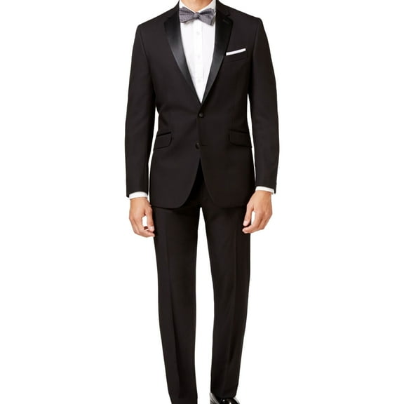 Kenneth Cole Mens Contrast Two Button Blazer Jacket, Black, 40 Short