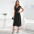 thumbnail image 5 of B91xZ Robes Décontractées pour Femmes Grande Taille Col Montant Sans Manches Taille Haute Robe Décontractée à Volants, C L, 5 of 5