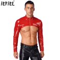 thumbnail image 2 of Top corto de charol para hombre, Top corto con cremallera frontal y manga en el brazo, Top ajustado de manga larga, ropa para discoteca, disfraz de fiesta Rave de carnaval, 2 of 5