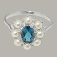 thumbnail image 5 of LBG British Made 925 Sterling Silver Natural London Blue Topaz & Cultured Pearl Womens Statement Ring - 33 size options - Size 6.5, 5 of 6