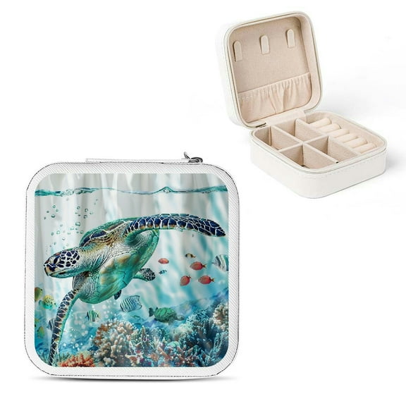 Autua Turtle Sea Life Ocean Jewelry Storage Artifacts Small Jewelry Box for Women Necklace Ring Earring White