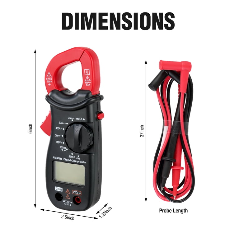 Hyper Tough Digital Clamp Meter, 400A AC Current, 300V AC/DC