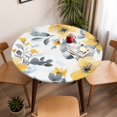 thumbnail image 5 of Yellow Flowers Elastic Fitted Round Table Cover Gray Leaves Plant Waterproof Outdoor Tablecloth for Holiday Party, Picnic, Patio & Dining Fits Tables Up to 55"-60", 5 of 8