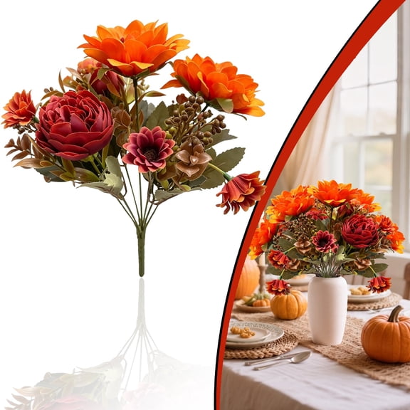 Artificial Sunflower Peony Fall Floral Arrangement Autumn Flowers For Vase Home Living Room Table Centerpiece Thanksgiving Halloween Decor