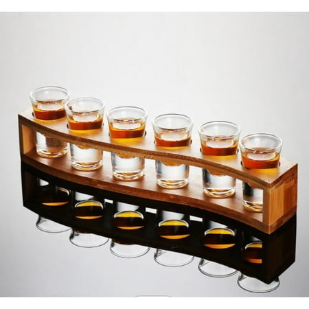 M Group 30ml Shot Glass Kit, Shot Glass Tray With 6 Shot Glasses and Wood Shot Glass Tray