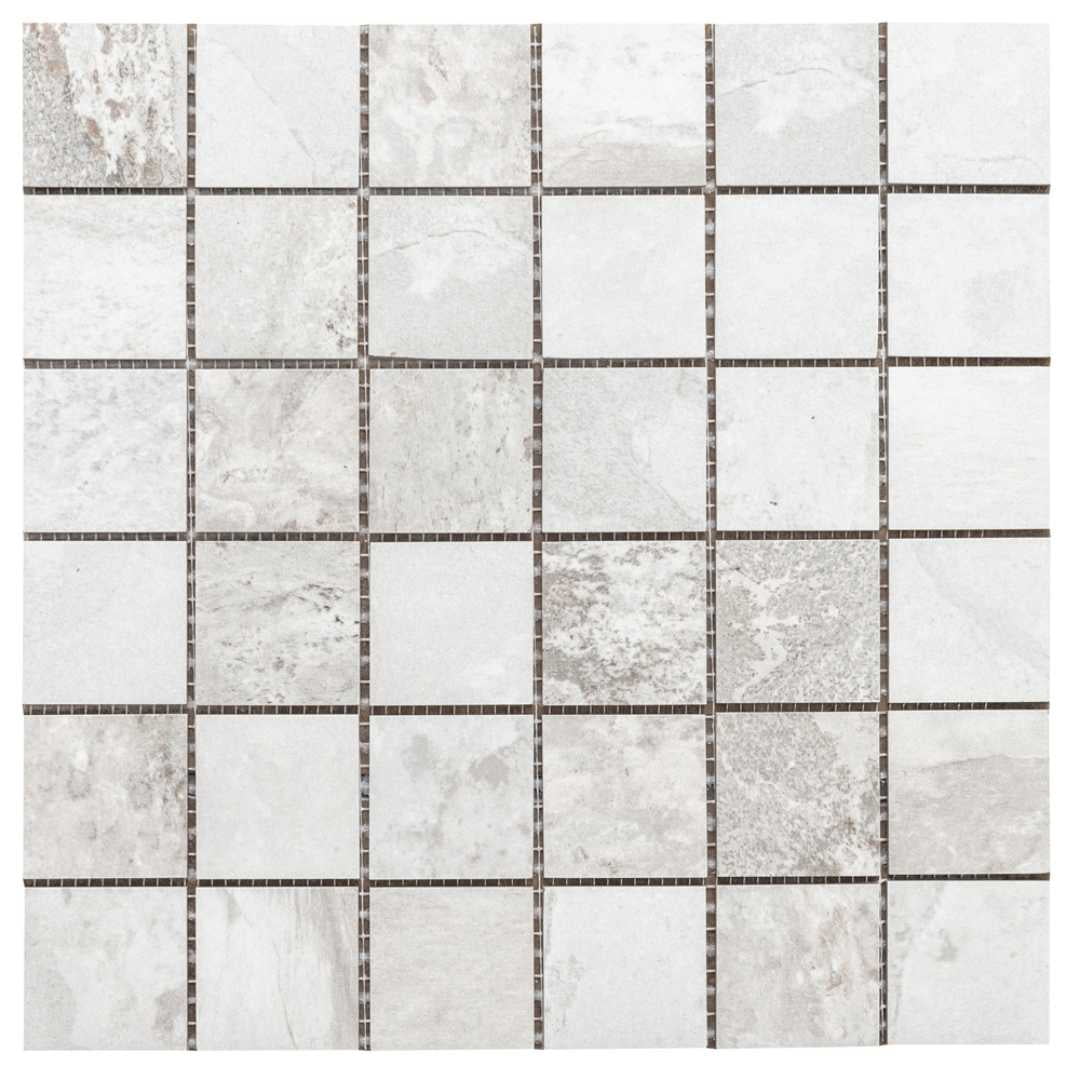 The Tile Life Wells Stone Slate 2" x 2" White Porcelain Mosaic Tile, Case of 11