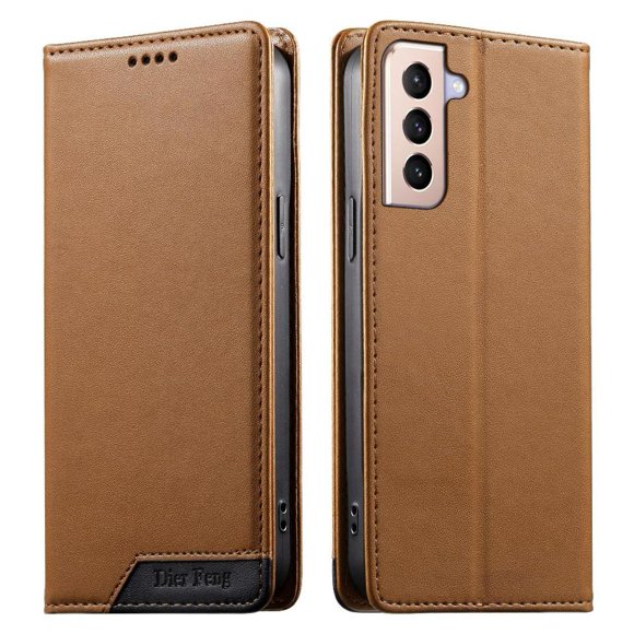 Funda Tipo Cartera de Cuero Sintético para Samsung Galaxy S21 Plus Bloqueo RFID, con Ranuras para Tarjetas y Bolsillo para Efectivo, Cierre Magnético Fuerte Marrón