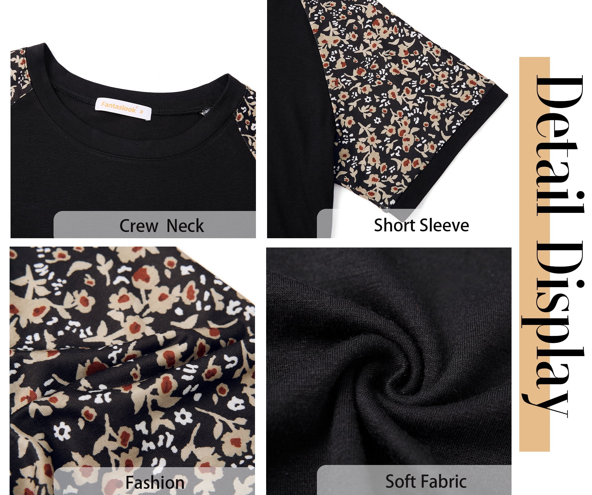Fantaslook Color Block T Shirts for Women Crewneck Short Sleeve Tops Summer Blouses Fashion Clothes