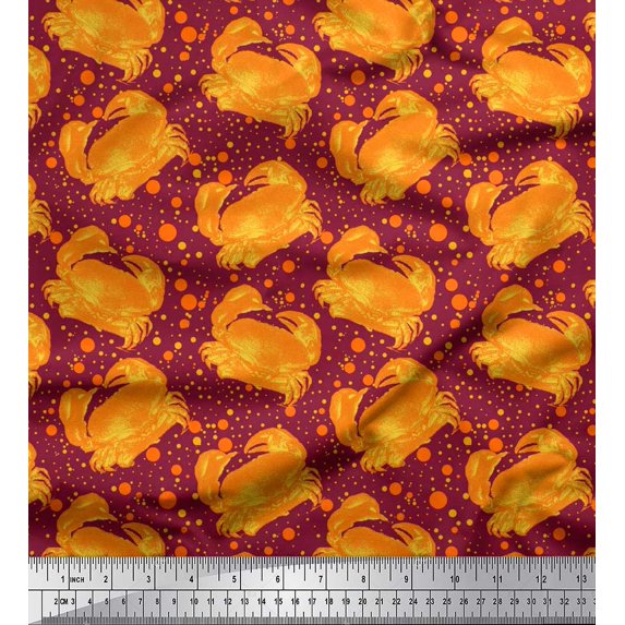 Soimoi Rayon Fabric Dots & Crab Ocean Printed Craft Fabric by The Yard 42 Inch Wide