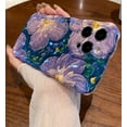 thumbnail image 3 of for iPhone 15 Case, Colorful Retro Oil Painting Printed Flower Laser Glossy Pattern Cute Curly Wave Edge Exquisite Phone Cover Stylish Durable TPU Protective Case (Purple+Dark Blue), 3 of 16